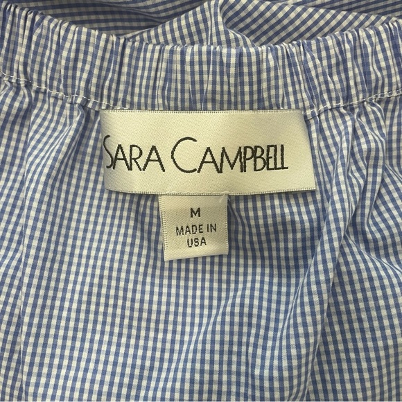 Sara Campbell Off The Shoulder Gingham Ruffle Shift Dress Blue White Size Medium - Picture 9 of 10